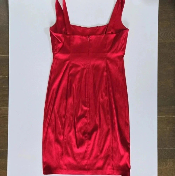 Calvin Klein red stretch satin formal date night mini dress sz 10 - Picture 6 of 17